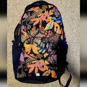The North Face Black Backpack with Yellow, Orange & Blue Leaf Print